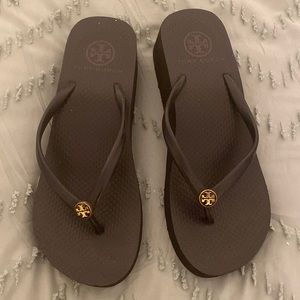 Tory Burch platform black flip flops
